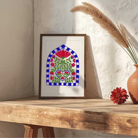 Red folk flower | Digital Art Print | Mieke Herregodts